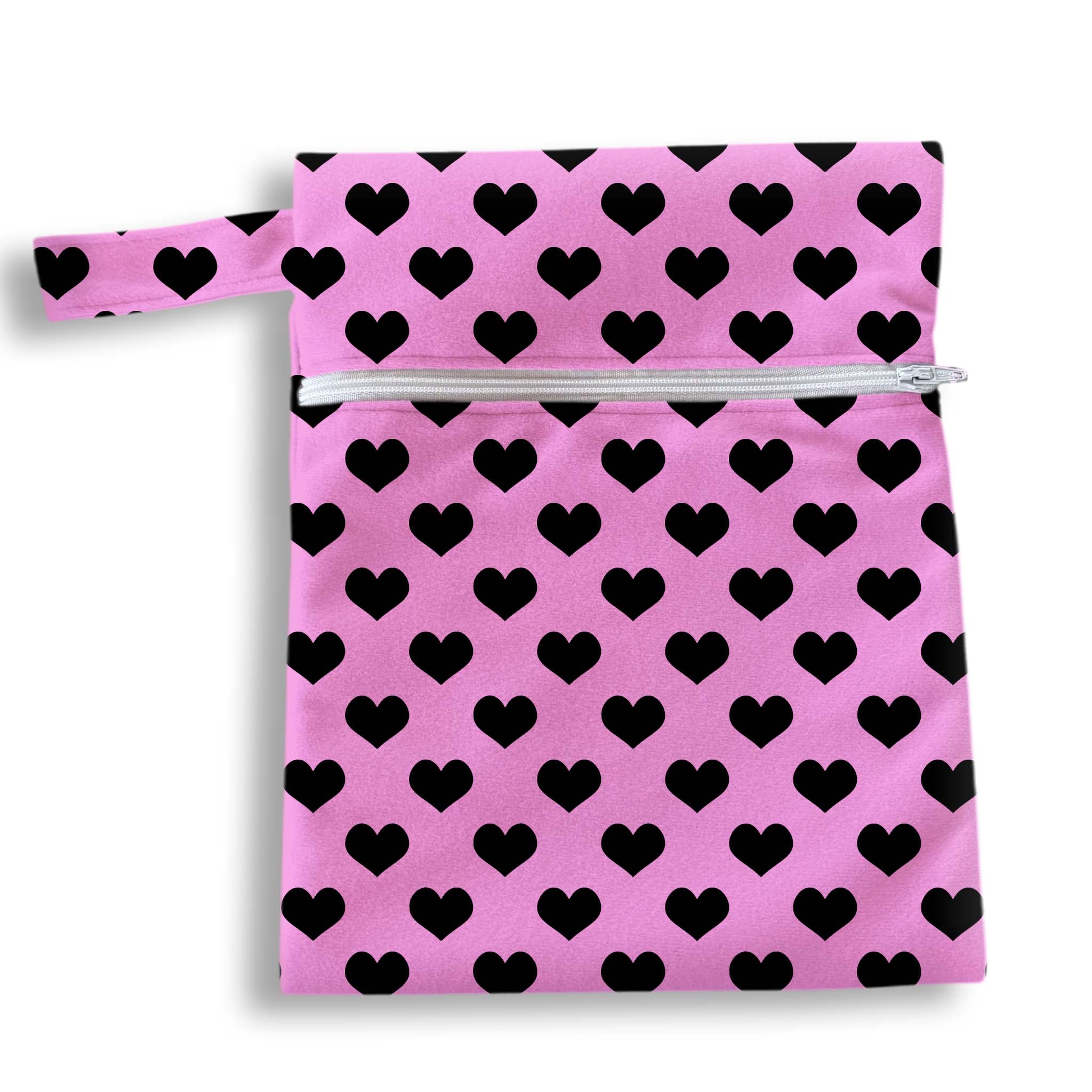 Bolsa corazones negro fondo rosa 18 x 25 cms