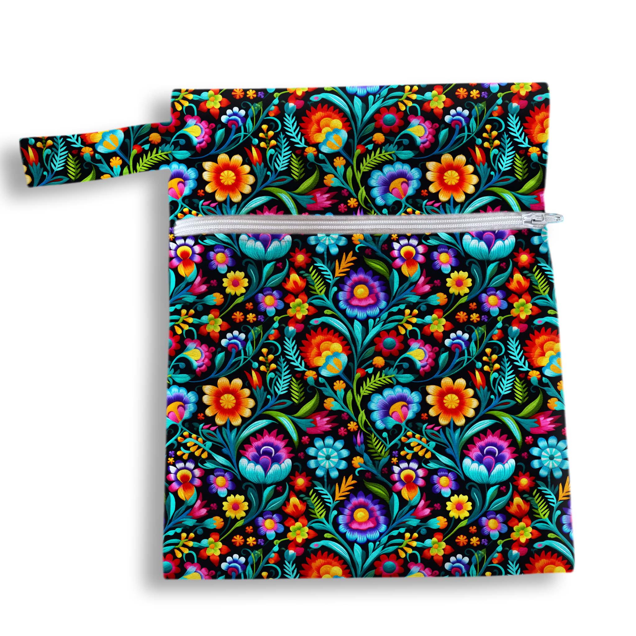 Bolsa flores bordadas 18 x 25 cms