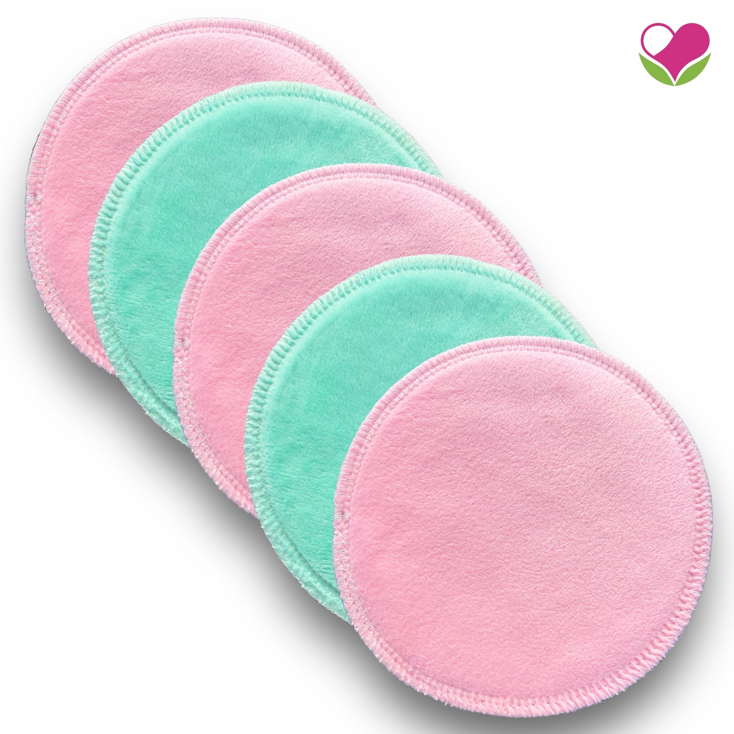 Pack 5 pads desmaquillantes doble minky menta/rosa 12 cms