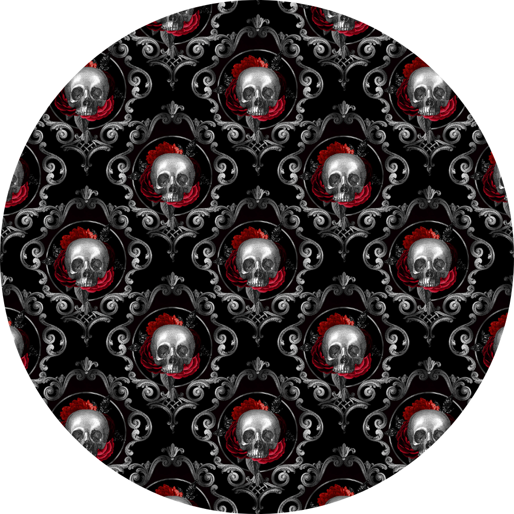 Mandil calaveras rosas negro