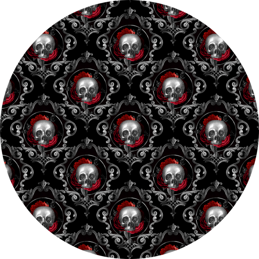 Mandil calaveras rosas negro